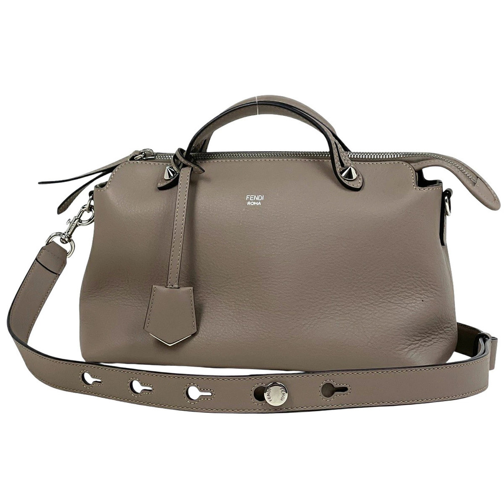 Fendi By The Way Handbag Shoulder Bag Leather Greige Gray